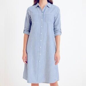 NWT Monteau Blue and White Striped Shirt Dress with Belt Size  XS